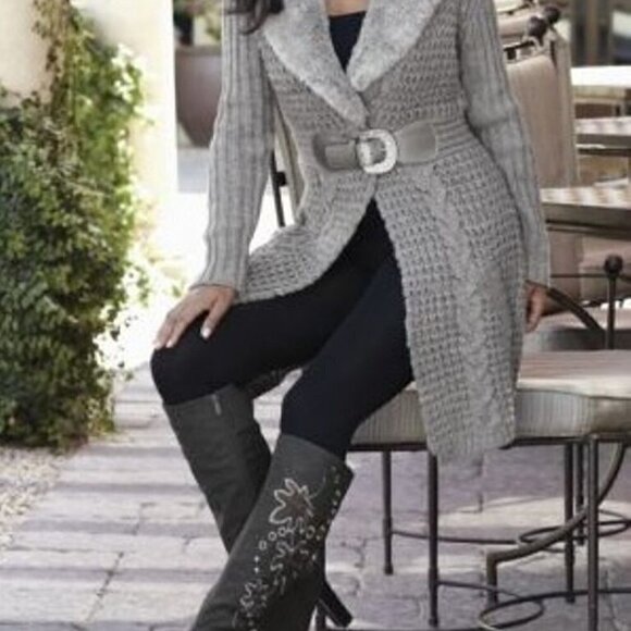 Women's Winter Fall faux fur duster long sweater coat jacket size M - Picture 15 of 16